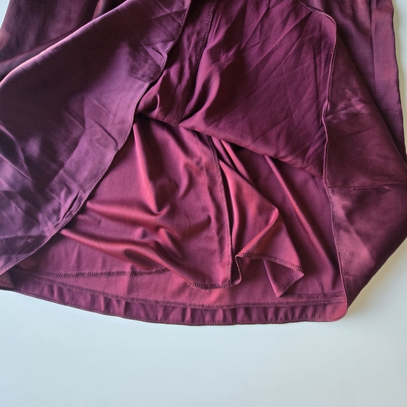 Wear Your Love Burgundy Satin Style Asymmetrical Sleeve Midi Dress Formal - Picture 15 of 15